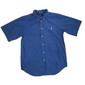 Ralph Lauren Boys Button Down Shirt L 14-16 Blue Pony Logo Cotton Short Sleeve